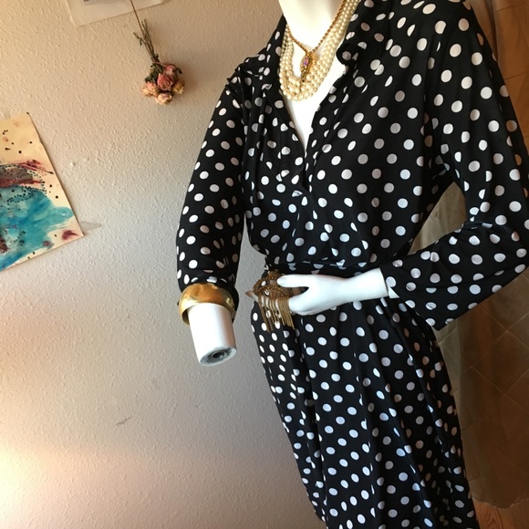 💍 Vintage Retro Polka Dot Wrap-style Dress - Picture 2 of 8